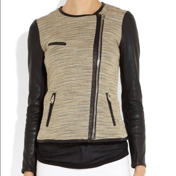 IRO Jackets & Blazers - IRO Deven Leather Trimmed Tweed Motorcycle Jacket